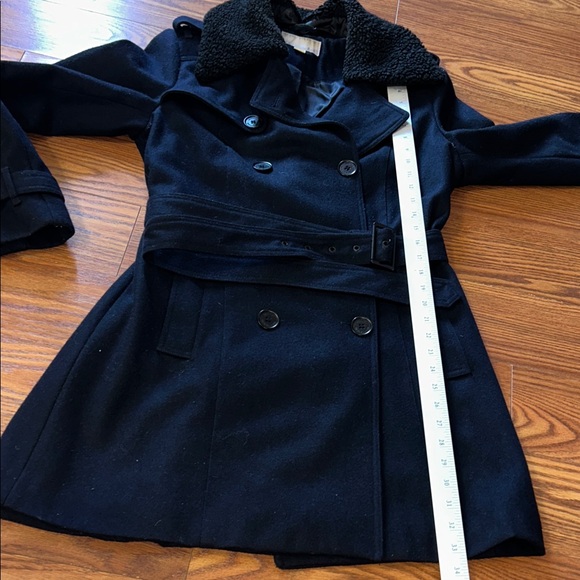 EUC MICHAEL KORS Sherpa Collar Wool Double Breasted Coat Size 10 Dark NAVY - Picture 6 of 12